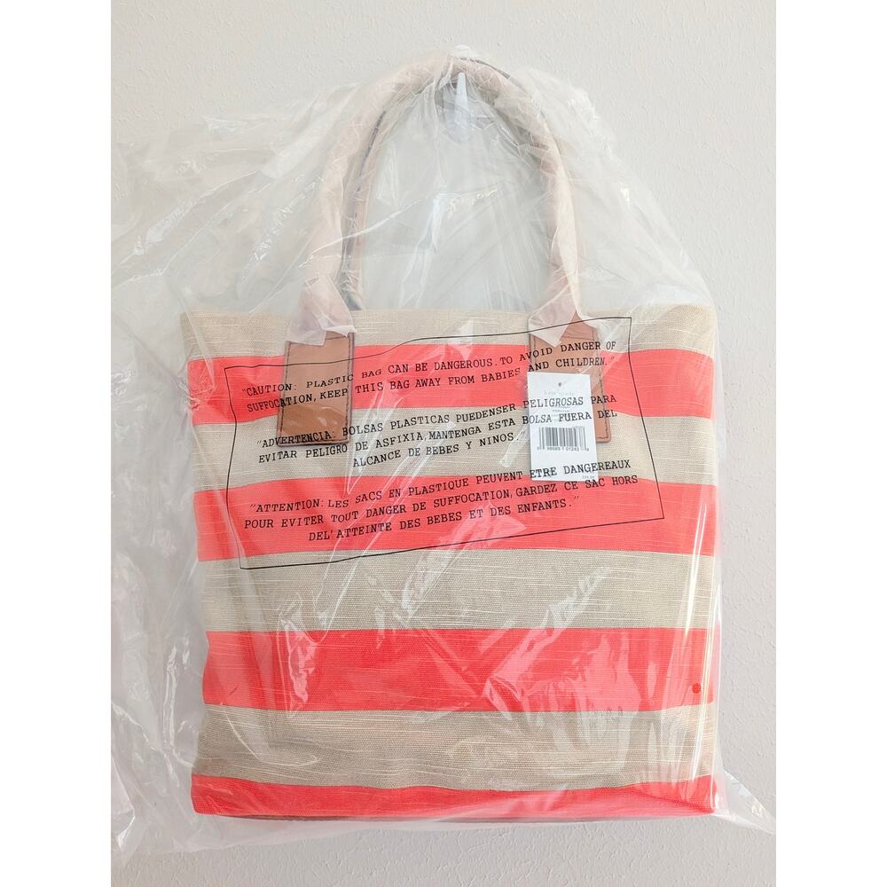 NWT Kate Spade Bon Shopper Jubilee Stripe Canvas Tote Bag Multicolor Coral